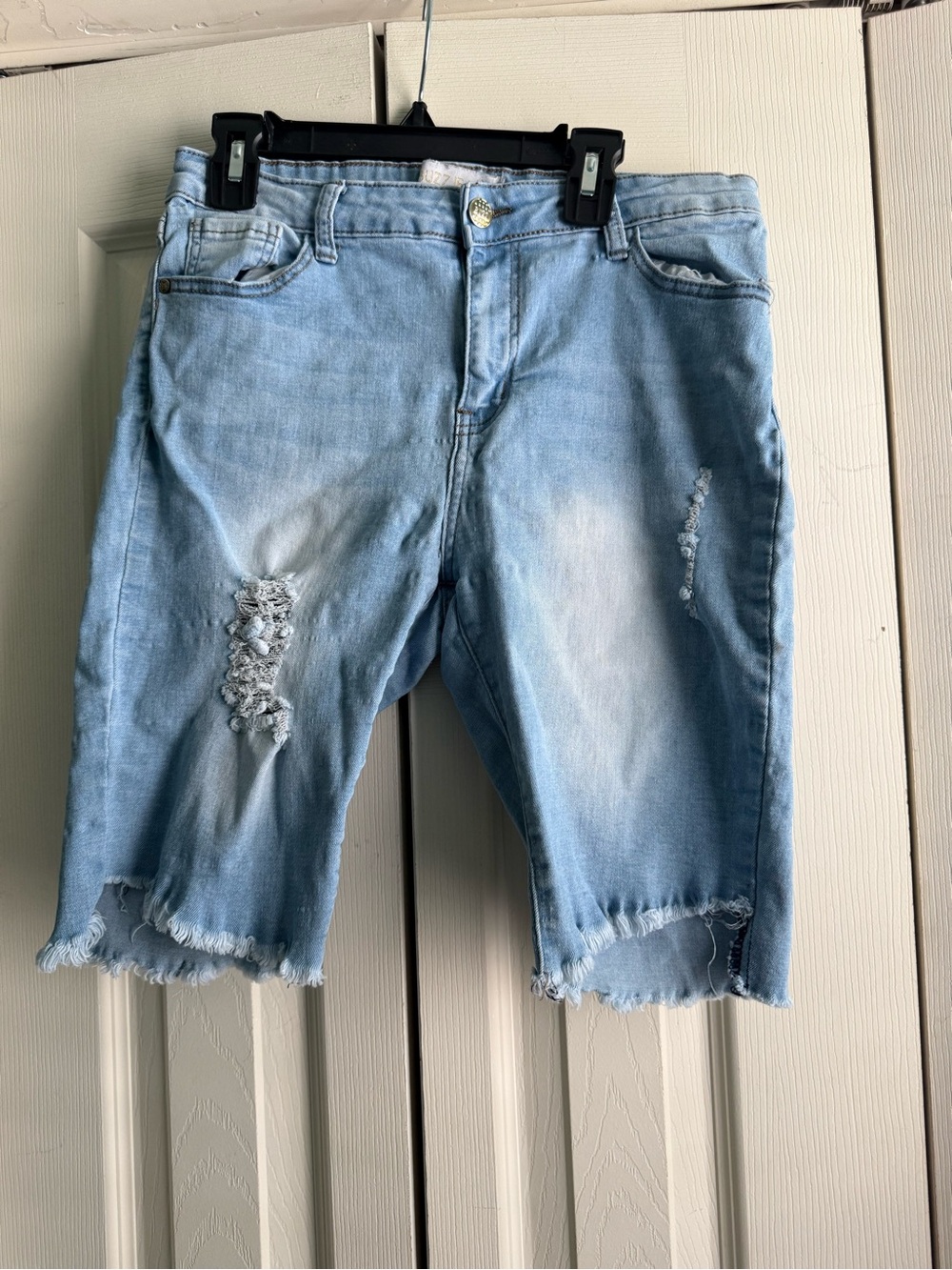 Light Blue Distressed Denim Shorts